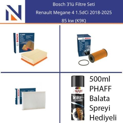 Renault Megane 4 1.5dCi 2018-2025 Bosch 3'lü Filtre Seti