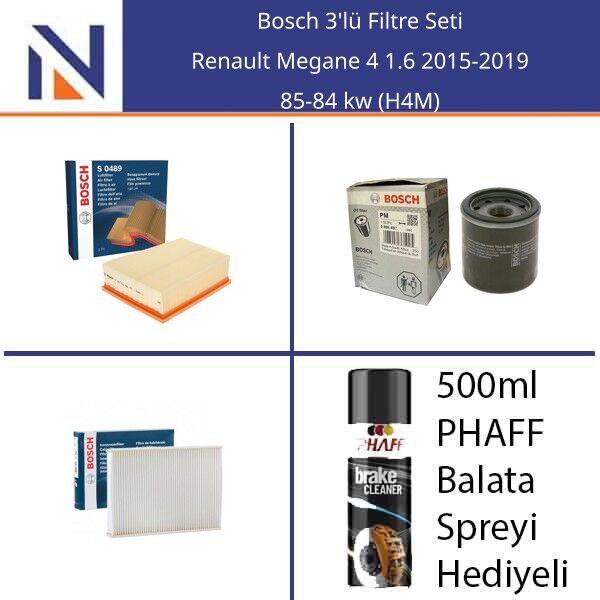 Renault Megane 4 1.6 2015-2019 Bosch 3'lü Filtre Seti