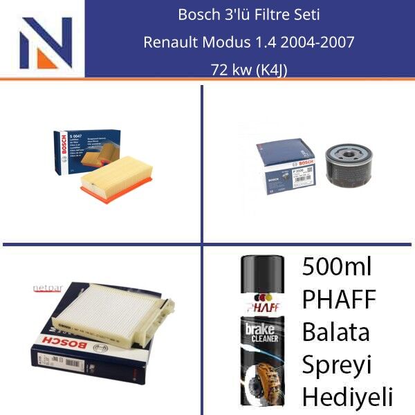 Renault Modus 1.4 2004-2007 Bosch 3'lü Filtre Seti