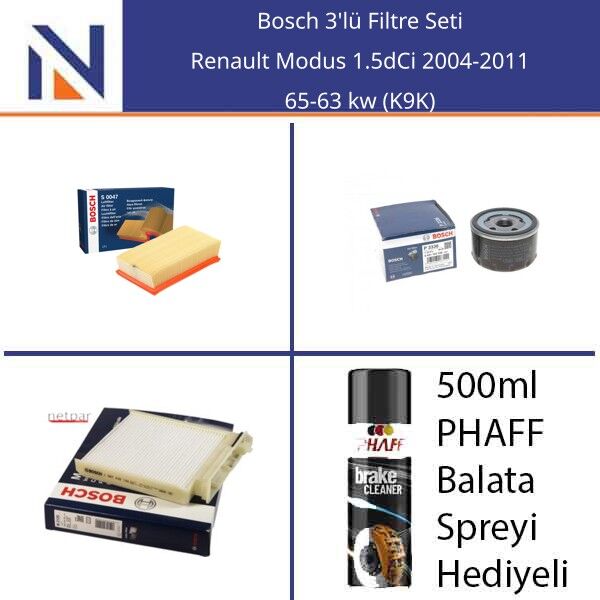 Renault Modus 1.5dCi 2004-2011 Bosch 3'lü Filtre Seti