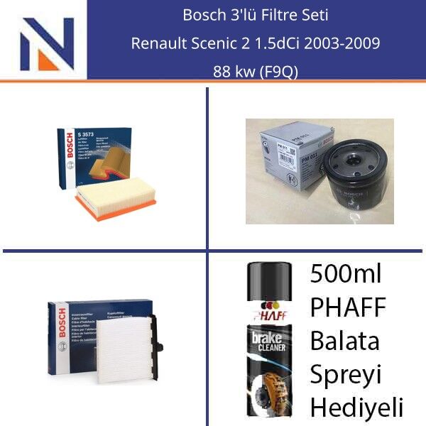 Renault Scenic 2 1.5dCi 2003-2009 Bosch 3'lü Filtre Seti