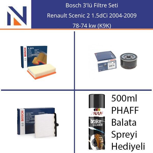 Renault Scenic 2 1.5dCi 2004-2009 Bosch 3'lü Filtre Seti
