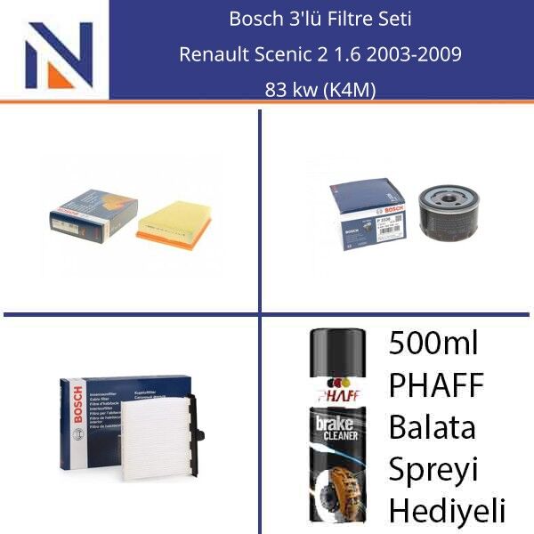 Renault Scenic 2 1.6 2003-2009 Bosch 3'lü Filtre Seti