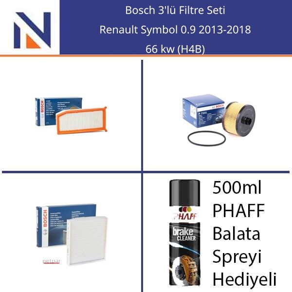 Renault Symbol 0.9 2013-2018 Bosch 3'lü Filtre Seti