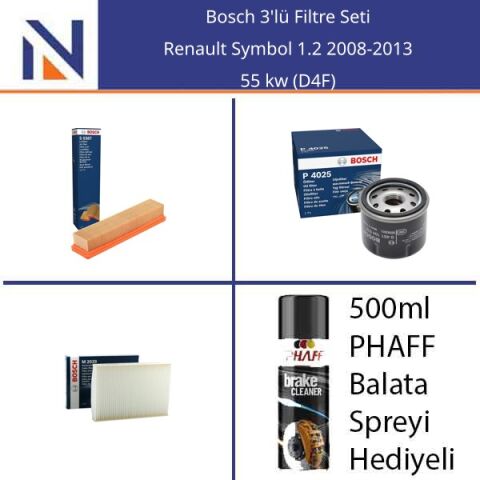 Renault Symbol 1.2 2008-2013 Bosch 3'lü Filtre Seti