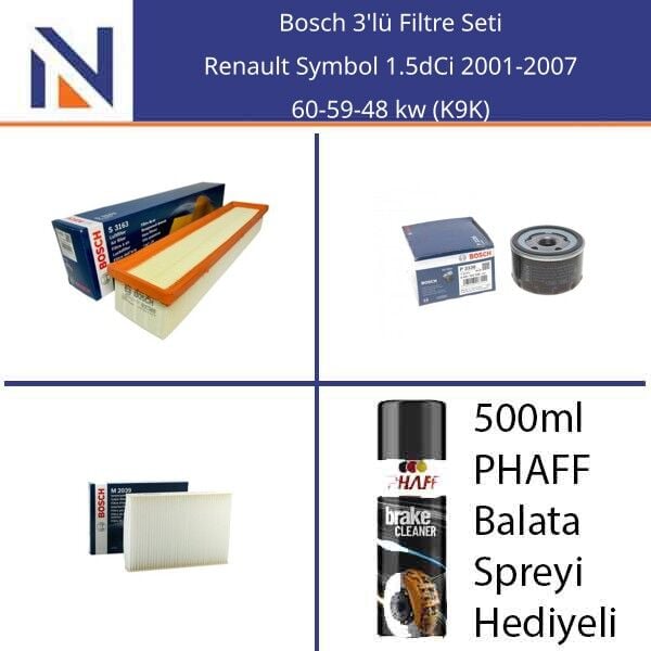 Renault Symbol 1.5dCi 2001-2007 Bosch 3'lü Filtre Seti