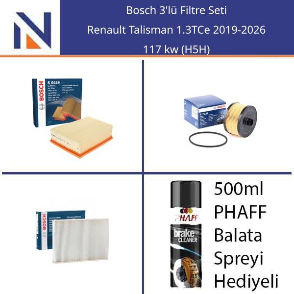 Renault Talisman 1.3TCe 2019-2026 Bosch 3'lü Filtre Seti