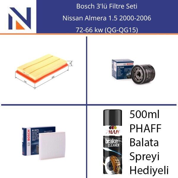 Nissan Almera 1.5 2000-2006 Bosch 3'lü Filtre Seti