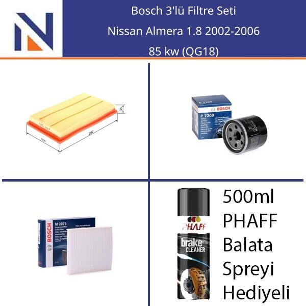 Nissan Almera 1.8 2002-2006 Bosch 3'lü Filtre Seti