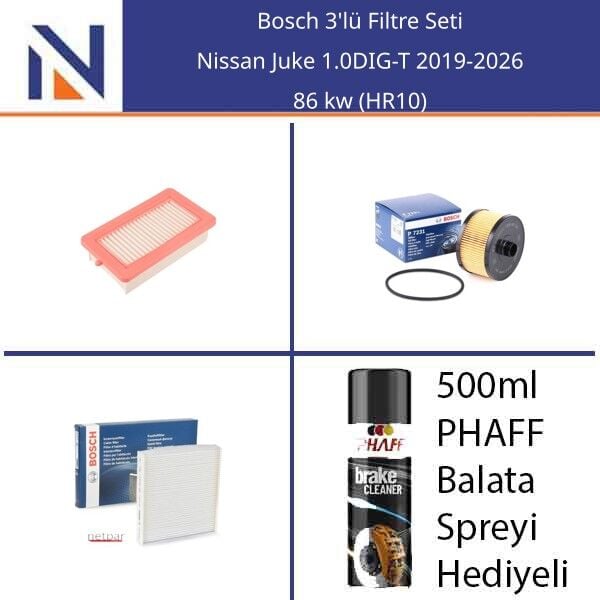 Nissan Juke 1.0DIG-T 2019-2026 Bosch 3'lü Filtre Seti