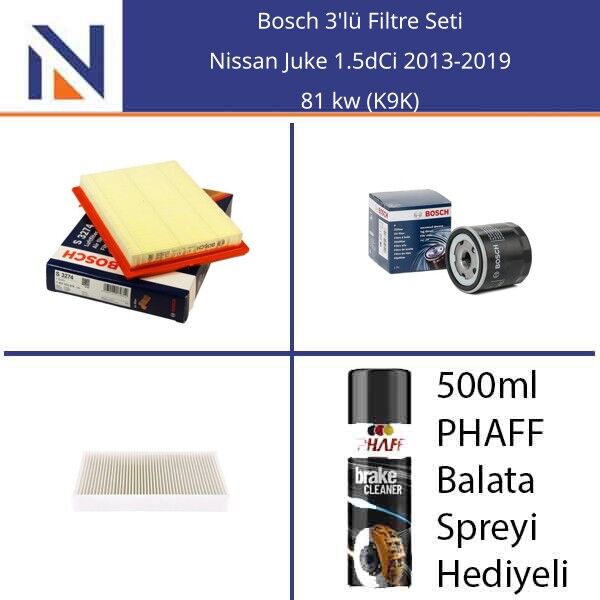 Nissan Juke 1.5dCi 2013-2019 Bosch 3'lü Filtre Seti