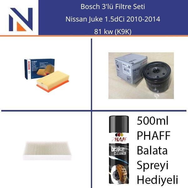 Nissan Juke 1.5dCi 2010-2014 Bosch 3'lü Filtre Seti