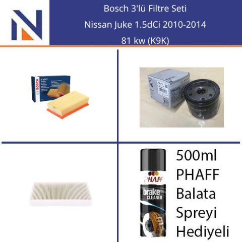 Nissan Juke 1.5dCi 2010-2014 Bosch 3'lü Filtre Seti