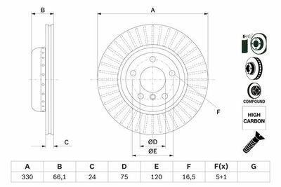 BMW 5 F10 518d 2.0 2013-2016 Bosch Ön Disk 330mm 2 Adet