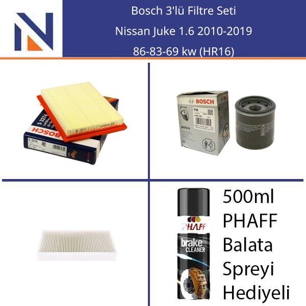 Nissan Juke 1.6 2010-2019 Bosch 3'lü Filtre Seti