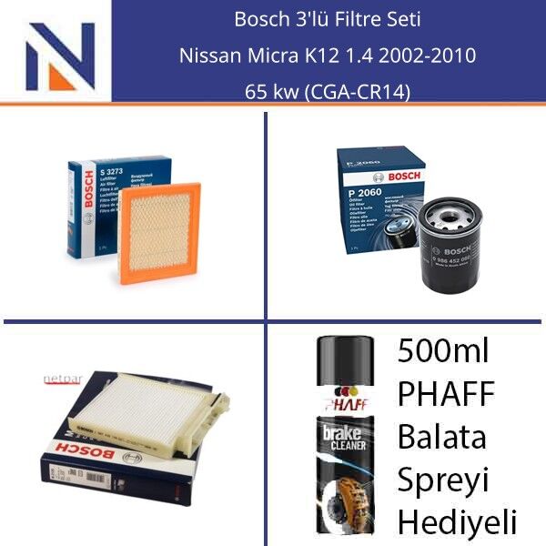 Nissan Micra K12 1.4 2002-2010 Bosch 3'lü Filtre Seti