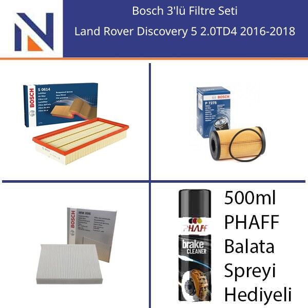 Land Rover Discovery 5 2.0TD4 2016-2018 Bosch 3'lü Filtre Seti