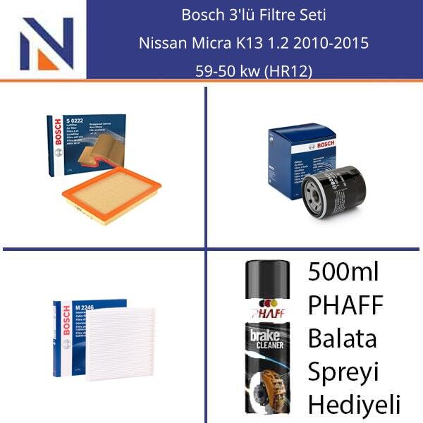 Nissan Micra K13 1.2 2010-2015 Bosch 3'lü Filtre Seti