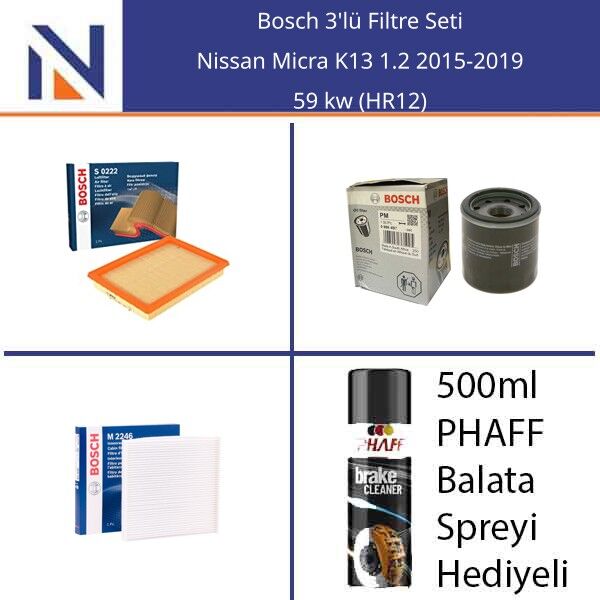 Nissan Micra K13 1.2 2015-2019 Bosch 3'lü Filtre Seti