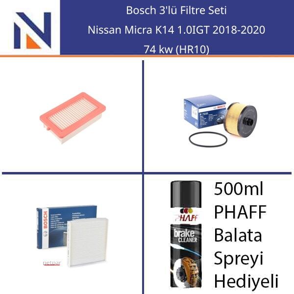 Nissan Micra K14 1.0IGT 2018-2020 Bosch 3'lü Filtre Seti