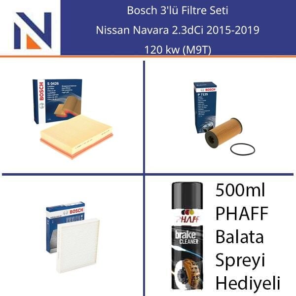 Nissan Navara 2.3dCi 2015-2019 Bosch 3'lü Filtre Seti