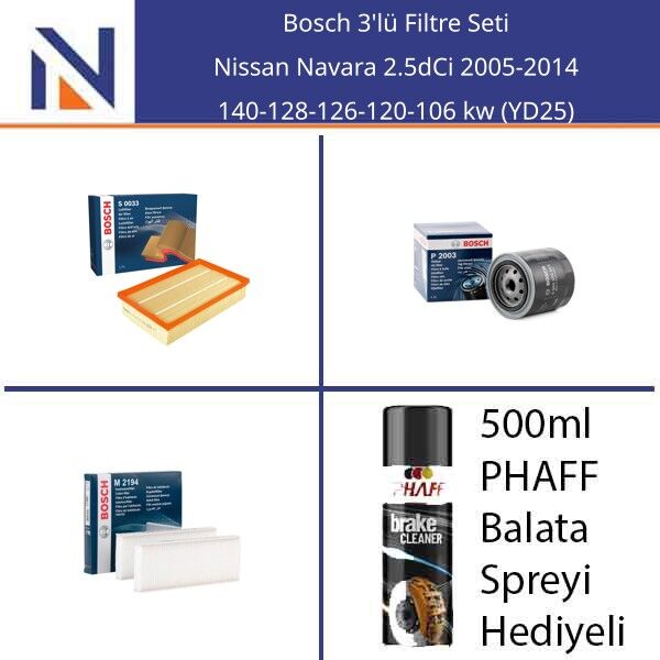 Nissan Navara 2.5dCi 2005-2014 Bosch 3'lü Filtre Seti