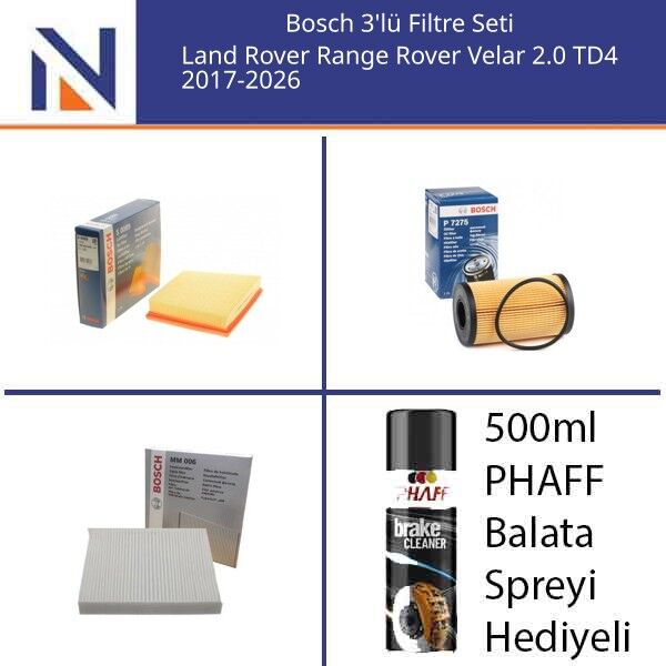 Land Rover Range Rover Velar 2.0 TD4 2017-2026 Bosch 3'lü Filtre Seti