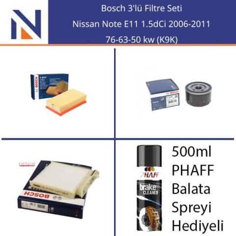 Nissan Note E11 1.5dCi 2006-2011 Bosch 3'lü Filtre Seti