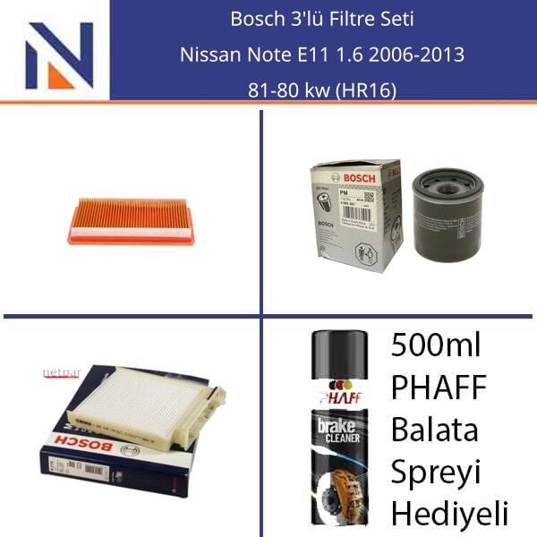 Nissan Note E11 1.6 2006-2013 Bosch 3'lü Filtre Seti