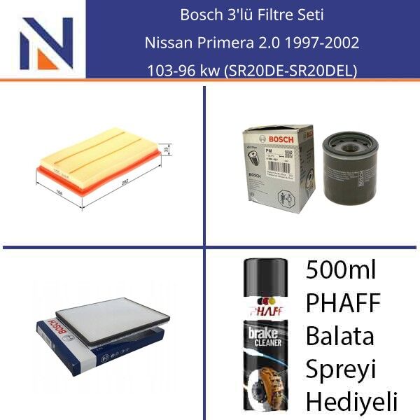 Nissan Primera 2.0 1997-2002 Bosch 3'lü Filtre Seti