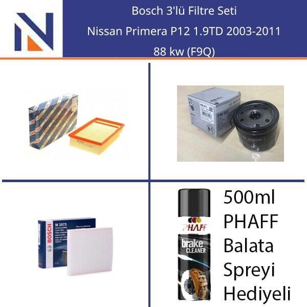Nissan Primera P12 1.9TD 2003-2011 Bosch 3'lü Filtre Seti