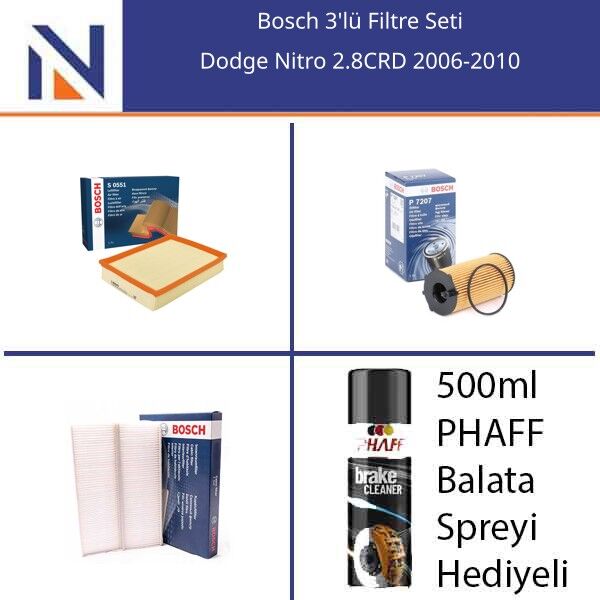 Dodge Nitro 2.8CRD 2006-2010 Bosch 3'lü Filtre Seti