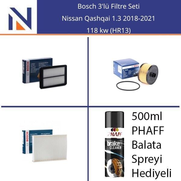 Nissan Qashqai 1.3 2018-2021 Bosch 3'lü Filtre Seti