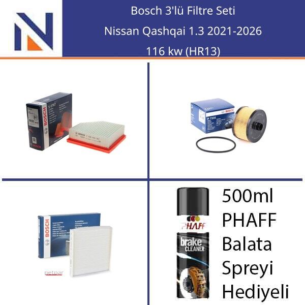 Nissan Qashqai 1.3 2021-2026 Bosch 3'lü Filtre Seti