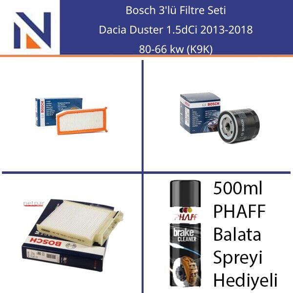 Dacia Duster 1.5dCi 2013-2018 Bosch 3'lü Filtre Seti