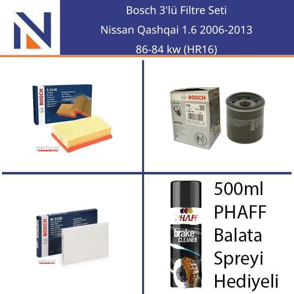 Nissan Qashqai 1.6 2006-2013 Bosch 3'lü Filtre Seti