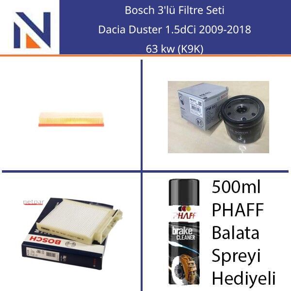 Dacia Duster 1.5dCi 2009-2018 Bosch 3'lü Filtre Seti