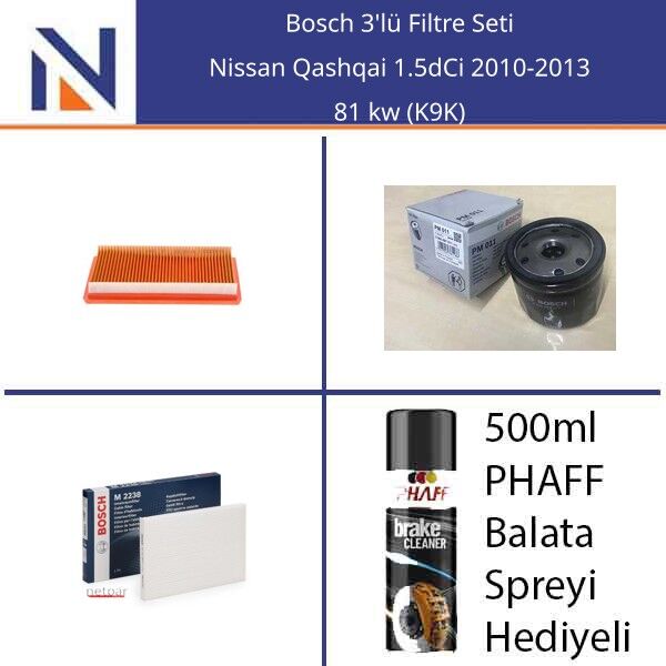 Nissan Qashqai 1.5dCi 2010-2013 Bosch 3'lü Filtre Seti