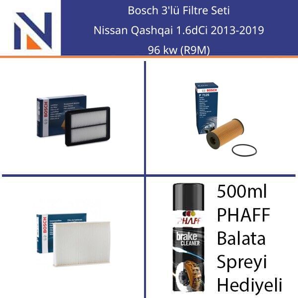Nissan Qashqai 1.6dCi 2013-2019 Bosch 3'lü Filtre Seti