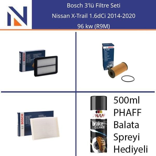 Nissan X-Trail 1.6dCi 2014-2020 Bosch 3'lü Filtre Seti