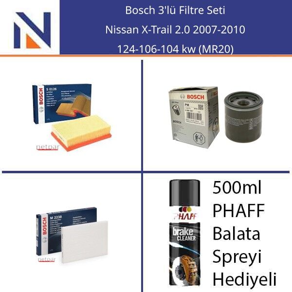 Nissan X-Trail 2.0 2007-2010 Bosch 3'lü Filtre Seti