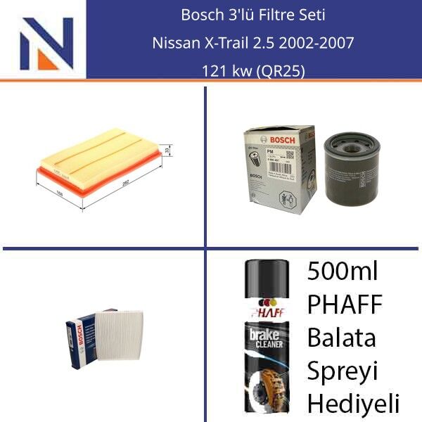 Nissan X-Trail 2.5 2002-2007 Bosch 3'lü Filtre Seti