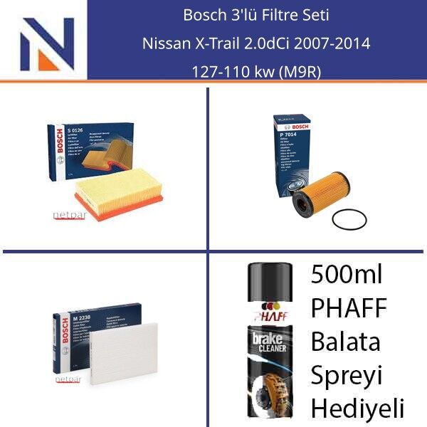 Nissan X-Trail 2.0dCi 2007-2014 Bosch 3'lü Filtre Seti