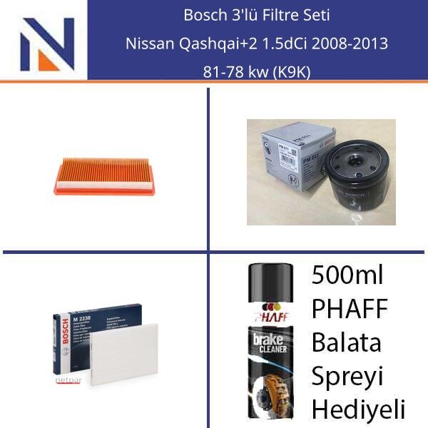 Nissan Qashqai+2 1.5dCi 2008-2013 Bosch 3'lü Filtre Seti