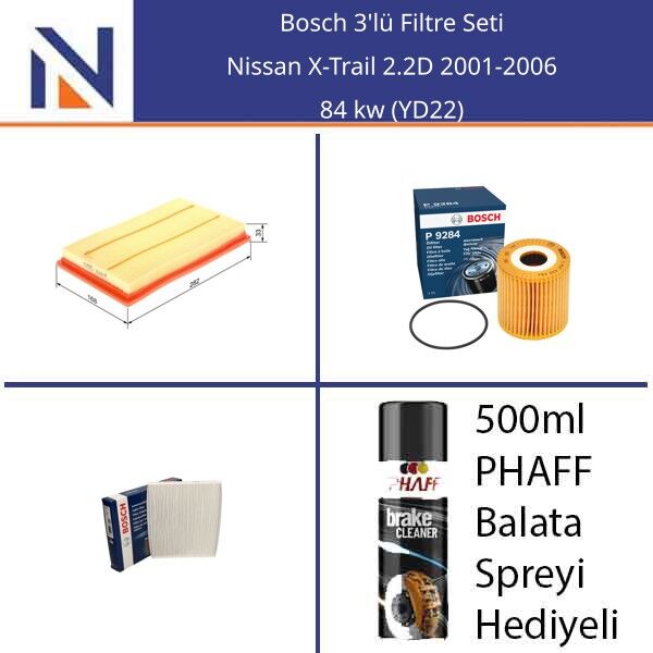 Nissan X-Trail 2.2D 2001-2006 Bosch 3'lü Filtre Seti