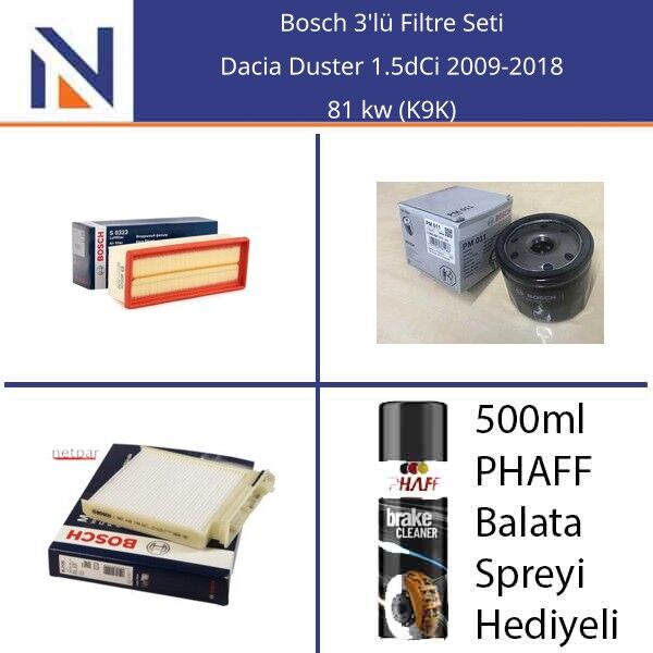 Dacia Duster 1.5dCi 2009-2018 Bosch 3'lü Filtre Seti