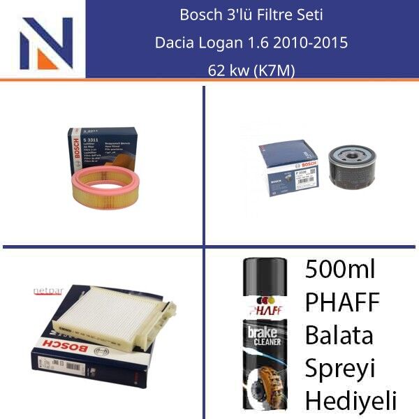 Dacia Logan 1.6 2010-2015 Bosch 3'lü Filtre Seti