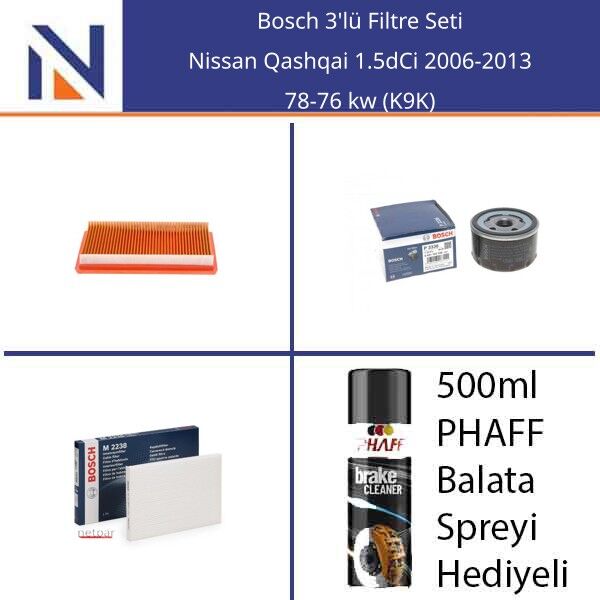 Nissan Qashqai 1.5dCi 2006-2013 Bosch 3'lü Filtre Seti