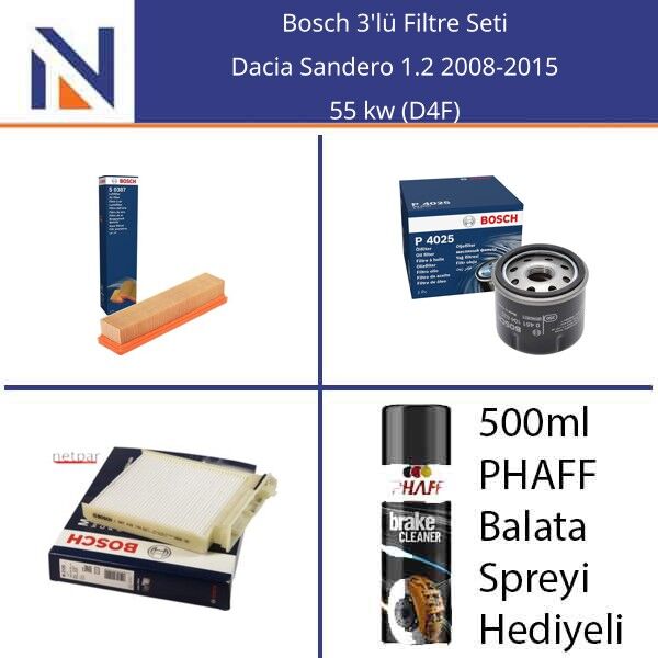 Dacia Sandero 1.2 2008-2015 Bosch 3'lü Filtre Seti