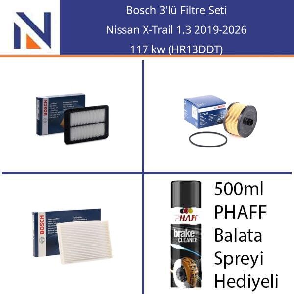 Nissan X-Trail 1.3 2019-2026 Bosch 3'lü Filtre Seti